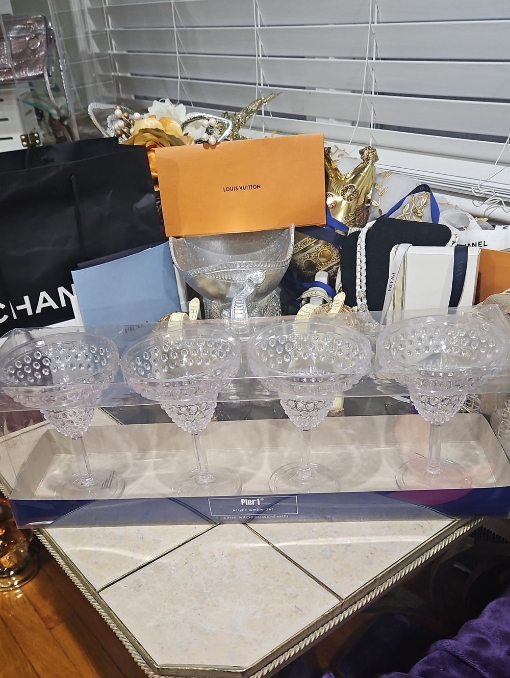 Pier 1 Clear Bubble-Textured Acrylic Margarita Glasses - Set of 4